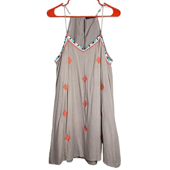 THML Sleeveless Spaghetti Strap Mini Dress Tan Orange Embroidered Size Small - Picture 1 of 8